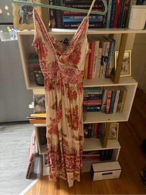 Angie Cream Maxi Dress with Pink Floral Print